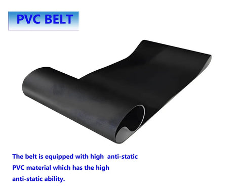 Heavy Duty 110V PVC Belt Conveyor System With Adjustable Guardrail, Anti Static Belt, close-up on black PVC material.