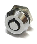 Close-up of Push Cabinet Lock With Tubular Key For Drawer Hardware, silver-color, heavy-duty latch for home security, one pack