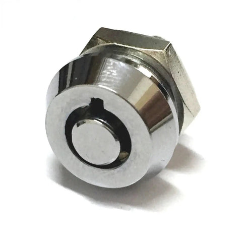 Close-up of Push Cabinet Lock With Tubular Key For Drawer Hardware, silver-color, heavy-duty latch for home security, one pack