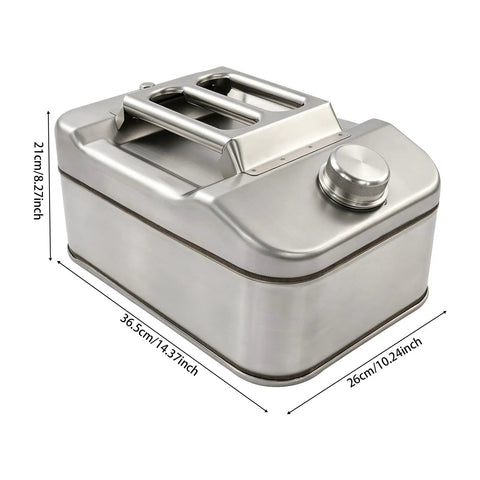 Heavy Duty 304 Stainless Steel Water Storage Canister 10 Liter Liquid Container with dimensions shown