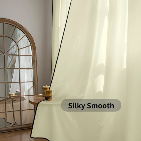 Light Yellow Semi Sheer Curtains Two Panels 84 Inches Long 52 Inch Wide Light Filtering Window Drapes by mirror in living room