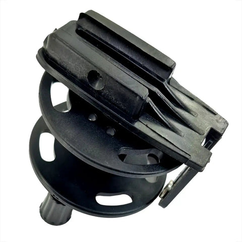 Universal Composite Speargun Reel 30M For Spearfishing, black with dual mount brackets and sliding stainless line guide.
