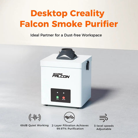 Heavy Duty Smoke Purifier For Falcon A1 Laser Engraver Fits Popular Enclosure, 68dB quiet, compact, white unit with adjustable speeds.