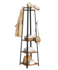 Dope Industrial Coat Rack With Three Shelves And Hooks For Scarves Bags And Umbrellas, Free Standing Hall Tree With Steel Frame
