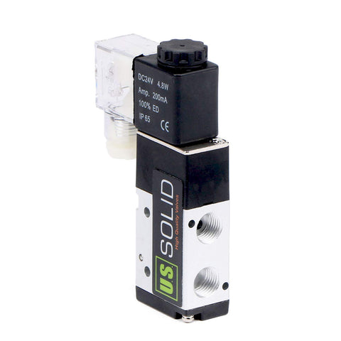 Side view of a 1/4 Inch NPT Pneumatic Electric Solenoid Valve 3 Way 2 Position DC 24V For Air Control Systems