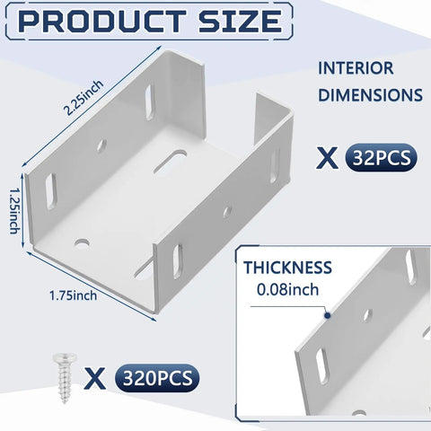 Heavy Duty Aluminum Fence Bracket Kit With Screws For Vinyl Fencing Panels And Posts Post Connection Deck Railing Bracket Set Fits Two And Three Quarter Inch Rails 16 Pack With 160 Screws