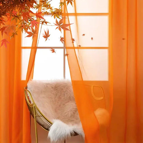 Orange Sheer Voile Window Curtain Panels 52 Inch Wide 84 Inch Long Rod Pocket 2 Panels Lightweight Polyester Sheers for home decor