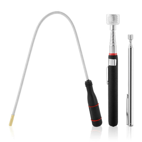 3 Pc Awesome Telescoping Magnetic Pick Up Tool Kit With Bendable Spring Magnet Stick And Flexible Grabber Set That Lets You Reach Deep Into Tight Spots For Auto Repair Jobs Without Any Hassle. bendable metal pickup tool set with telescoping rods