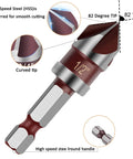 Five Piece Countersink Drill Bit Set With 82 Degree Countersink Pro Grade HSS High Speed Steel Five Flute Design Quick Change One Quarter Inch Hex Shank Sizes From One Quarter To Three Quarter Inch For Plastic Wood Metal Carbon Steel Machining close-up view