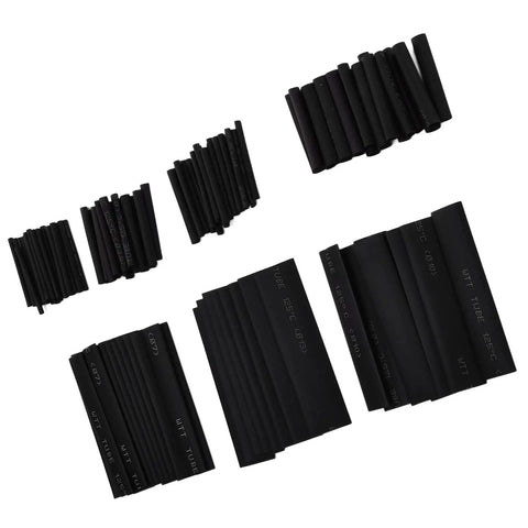 Ultimate Heat Shrink Tubing Assortment Set That Is Awesome For Any DIY Project Including Car Wiring With Insulated Black Heat Sleeves Featuring A 2 To 1 Ratio That Shrinks Tight When You Use Heat For Electrical Protection, assorted sizes laid flat