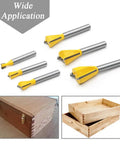 Shop Tested Six Piece Dovetail Router Bit Set Featuring One Quarter Inch Shank And Cutting Widths Spanning A Quarter To Seven Eighths Inches crafted from tungsten carbide for creating precise joints.
