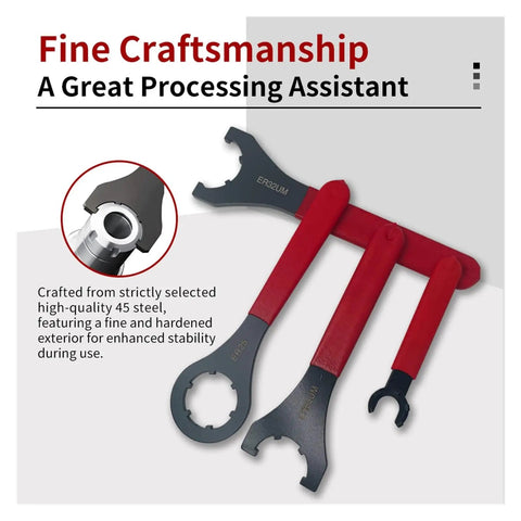 Premium ER16 ER20 ER25 ER32 Collet Chuck Spanner Wrench For CNC Milling Machine Lathe Tools with red ergonomic grips and 45 steel.
