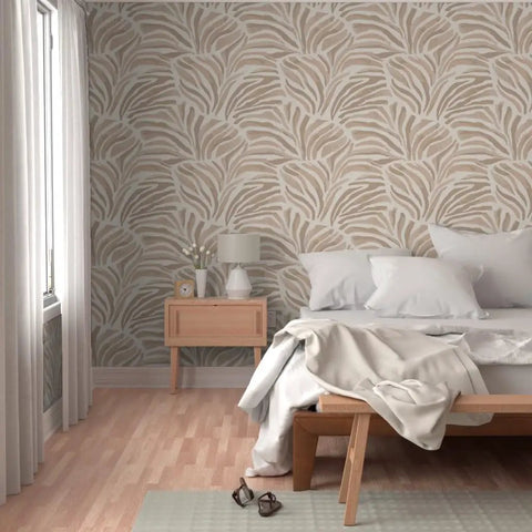 Modern Animal Print Pvc Free Type Ii Professional Wallpaper With A Sleek Matte Linen Finish in a beige bedroom setting.