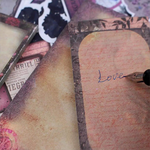 All In One Vintage Junk Journal Kit With 185 Pieces Scrapbook Paper Pack A6 Aesthetic Notebook writing 'Love'