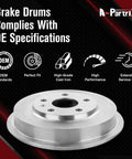 Front And Rear Complete Brake Kit With Ceramic Pads Shoes And Rotors And Drums For Chevy Silverado 1500 And Gmc Sierra 1500 Models 2009 To 2013, detailed view of brake drum in high-grade cast iron.