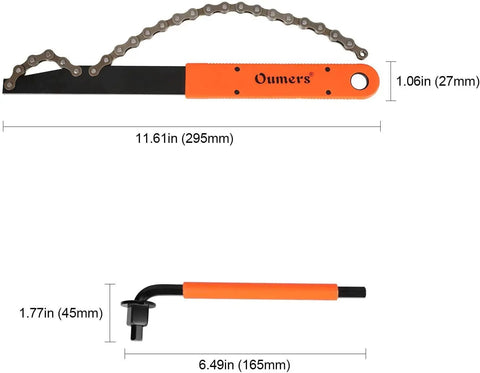 Bike Cassette Removal Tool Kit With Chain Whip And Auxiliary Wrench For Sprockets Freewheel Remover And Lock Ring Extractor Tough Pro Grade Quality For Easy Home And Shop Bike Maintenance showing dimensions