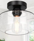 Industrial Semi Flush Mount Ceiling Light With Seeded Glass Shade, 800 Lumen LED Bulb Included, Farmhouse Ceiling Fixture