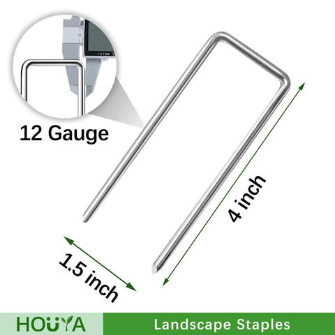 50 Pack 4 Inch Landscape Staples 12 Gauge Galvanized Heavy Duty Ground Stakes Anti Rust Beveled Garden Pins image showing size