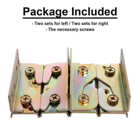 Bed Rail Brackets For Wooden Beds Heavy Duty Non Mortise Fittings Set Of 4 With Screws shown in galvanized steel.