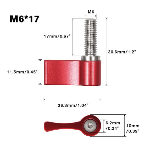 10 Pack M6 17mm Thumb Screws With Handle Red Rotating Knob Adjustable Lever Single Wing Easy Install No Tools Required
