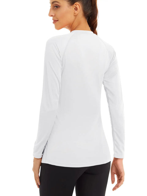 Back view of Women's Long Sleeve Rash Guard Shirt With UV 50 Plus Protection for outdoor sports, lightweight and breathable fabric.