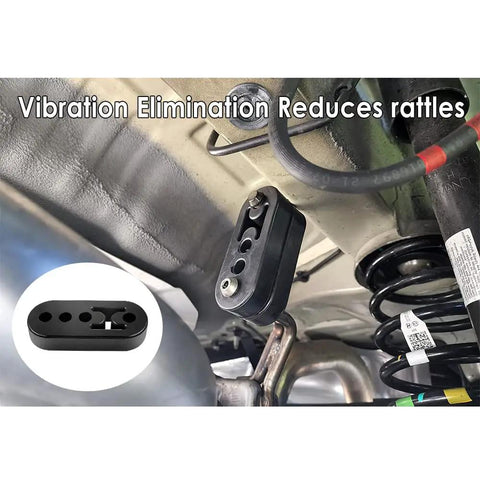 Adjustable Heavy Duty Exhaust Hanger Kit for Cars, Trucks, and SUVs installed, showing 4-hole shock absorber bracket and tailpipe mount