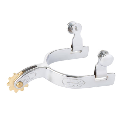 Kids Spur Set Chrome Plated With Engraved Band, 1 1/4 Inch Shank, 1/2 Inch Wide Band, 10 Point Rowel, Sold Per Pair, Kid Friendly Equestrian Spurs For Young Riders, Durable And Safe Chrome Finish