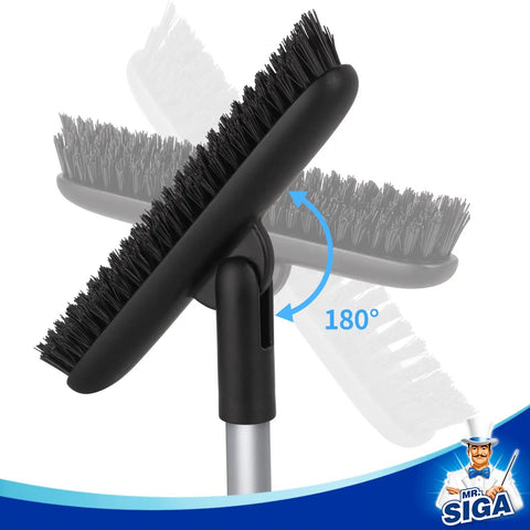 Heavy Duty Grout Scrub Brush With Long Handle For Bathroom Tiles And Shower Floors showing adjustable head and stiff bristles