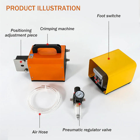 Legit Heavy Duty Pneumatic Crimping Tool With Effortless Foot Pedal, Air Powered Wire Terminal Crimper and accessories.