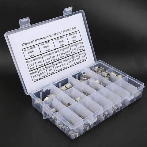 Stainless Steel Thread Repair Kit With M6 To M18 Inserts in storage case for stripped threads, DIY fix for bolt holes