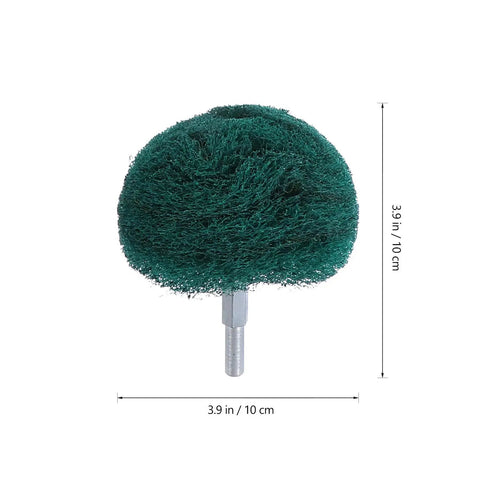 Scouring pad from 6 Piece Polishing Buffing Wheel Set With Easy Grip Handle For Wood And Metal, shown with dimensions.