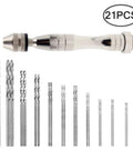 Rock Solid Aluminum Hand Pin Vise Kit Hella Tough 0.8mm To 3.0mm Micro Twist Drill Bits showing drill bits and vise.