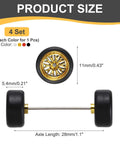 Four Piece 1 To 64 Scale Wheel And Tire Set With Real Riders Rims And Axles For RC Diecast Cars DIY Model Upgrades shown in gold rim