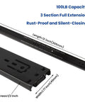Premium Side Mounted Ball Bearing Drawer Slides 12 Inch Full Extension Steel Hardware with length and thickness details.