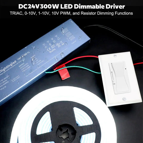 24V 300W LED Power Supply With Five In One Dimming: 0-10V, 1-10V, Triac, 10V PWM, And Resistor Dimming, UL Listed Outdoor IP67