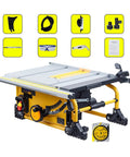 Shop Ready 8 Inch Sliding Table Saw Featuring A Heavy Duty 1500 Watt Motor And Razor Sharp 80 Tooth Circular Blade Dust Free Desktop Woodworking Rig For Clean Cuts Pro Pipe Rack Stand Quick Build Rock Solid Workshop Gear, showcasing side view with components included.