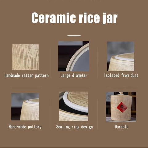 Spacious Ceramic Rice Jar With Gasket Seal Lid For No Hassle Pantry Setup That Keeps Dry Goods Crisp Daily Kitchen Game Changer For Bulk Grains Coffee And Nuts featuring large diameter and handmade design.