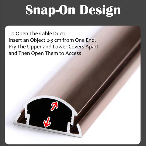 Self Adhesive Metal Cable Concealer For Floors And Desks Black Aluminum Cord Hider In Seventy Nine Inch Run cross-section