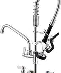 Workhorse Commercial Wall Mount Kitchen Faucet With Pull Down Pre Rinse Sprayer, 25 Inch Reach, 10 Inch Swivel Spout, Stainless Steel