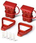 350 Amp Battery Power Connector Kit with 2 Pole Plugs, Quick Connect Disconnect, 600 Volt Max, Includes 2 Handles and Red Dust Covers