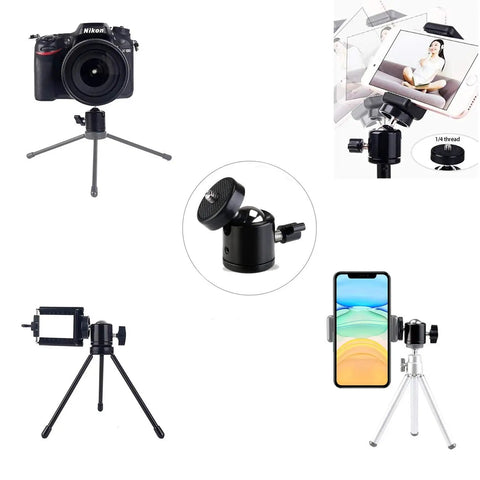 Quad Pack Quarter Inch Swivel Mini Ball Head Mount for Tripods and Stands 360 Degree Rotating Base Adapter, camera and phone setup