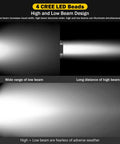 Diagram showing high and low beam range of 9000 Lumen Bike Headlight With High And Low Beams For Night Riding Ultra Bright Waterproof