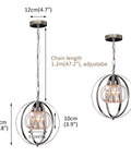 Globe Industrial Pendant Light Fixture With Crystal Accents And Vintage Farmhouse Style Height Adjustable Ceiling Lamp