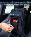 4 Piece Center Console Organizer And Cup Holder Insert for Tesla Model 3/Y showing hidden cubby drawer in use.