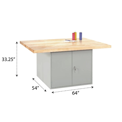 Industrial Grade Locker Workbench Featuring Dual Steel Doors And Thick Hardwood Top Built To Kick Some Serious Shop Butt Made In Usa, 64"x54", 33.25" height.
