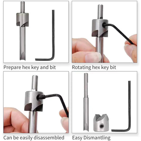 Steps to assemble and disassemble the 7 Piece Pen Barrel Trimming Set With Three Eighths, Seven Millimeter, Eight Millimeter, Ten Millimeter Pilot Shafts, Three Quarters Inch Cutter, Sleeve Adapter And Hex Key Wrench, Pro Grade Pen Making Kit For DIYers Woodturners And Craft Enthusiasts