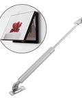Heavy Duty Cabinet Hinge With Gas Spring Supports 40N Lift Assist And Folding Lid Stay in a side view showing hinge mechanism