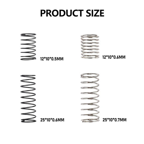 51mm Oil Filled Dual Spring Shocks With CNC Long Threaded Dampers, showing four springs: 12x10x0.5mm, 12x10x0.6mm, 25x10x0.6mm, 25x10x0.7mm