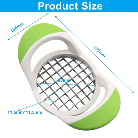 Aoserge handheld potato fries cutter with green and white plastic body and stainless steel grid blade