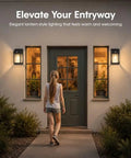 Outdoor Solar Porch Lights 2 Pack Featuring Motion Sensor And 3 Lighting Modes Zero Wiring Hassle Built Tough Weatherproof Wall Lanterns Sconces For Front Door Garage Fence Patio 7 5 Inch illuminating entryway.